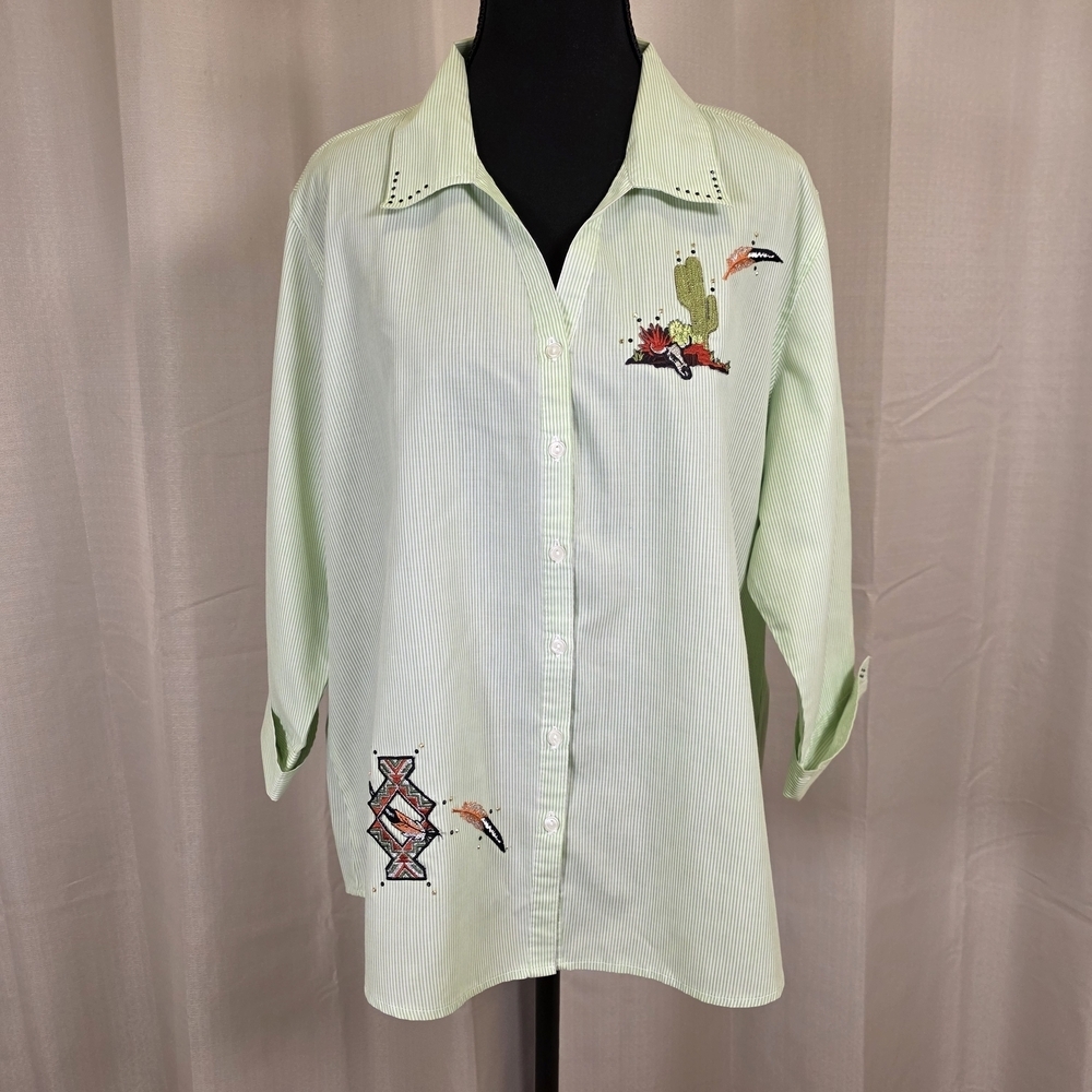 Las Olas Southwestern Cactus Embroidered Button Up Shirt 🌵 Women’s L
